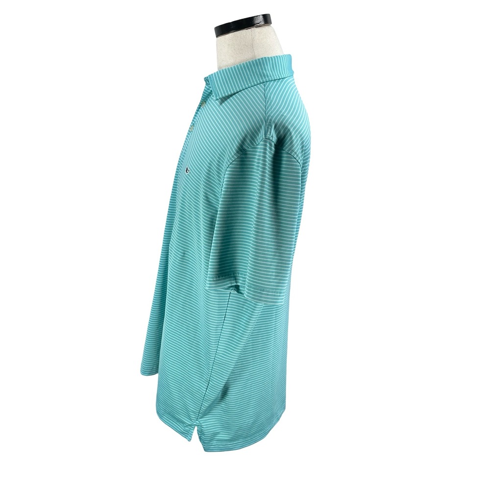 Vineyard Vines Mens L On-The-Go Sankaty Polo Shirt Teal Aqua Striped Performance - Picture 4 of 11